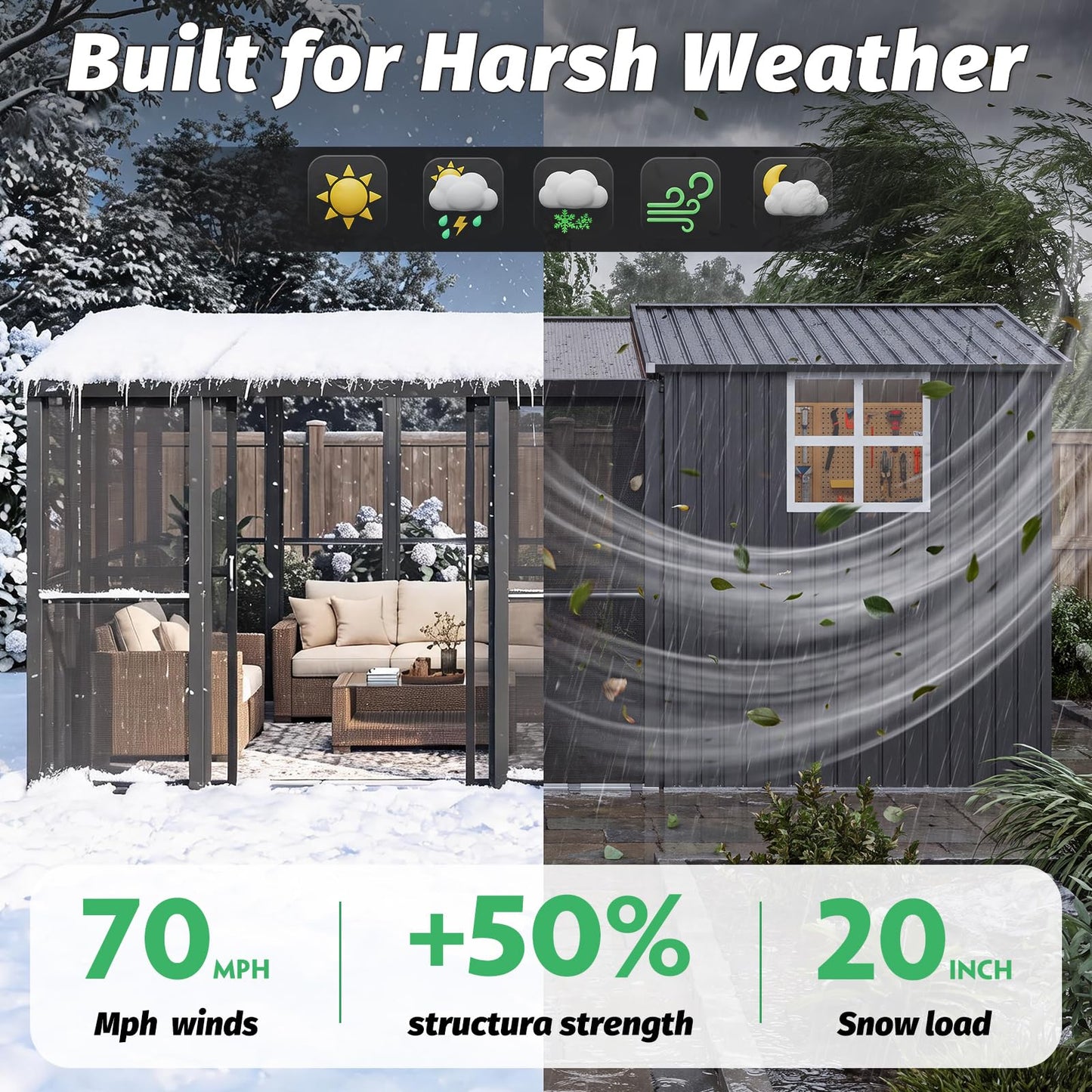 YODOLLA 10x10 Sunroom with 6x10 Shed with Window 2-in-1 Patio Shelter