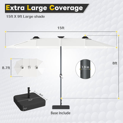YODOLLA 15ft Double-Sided Patio Umbrella Outdoor Rectangle Umbrella with Base, Beige