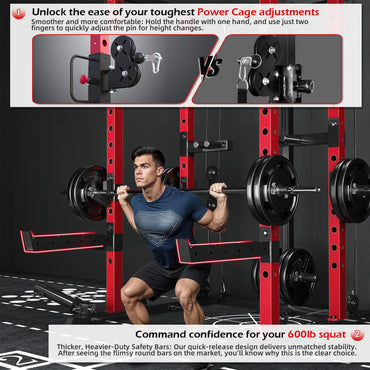 YODOLLA Power Squat Rack Cage, 2000lbs Weight Cable Machine with LAT Pulldown