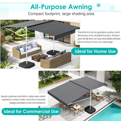 YODOLLA 13'x10' Dual Side Awnings Free Standing Retractable Awning with Weighted Base
