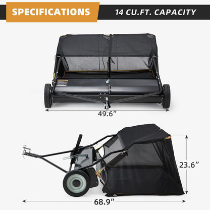 YODOLLA 42" Lawn Sweeper Tow Behind, Pull Behind Grass & Leaf Collector