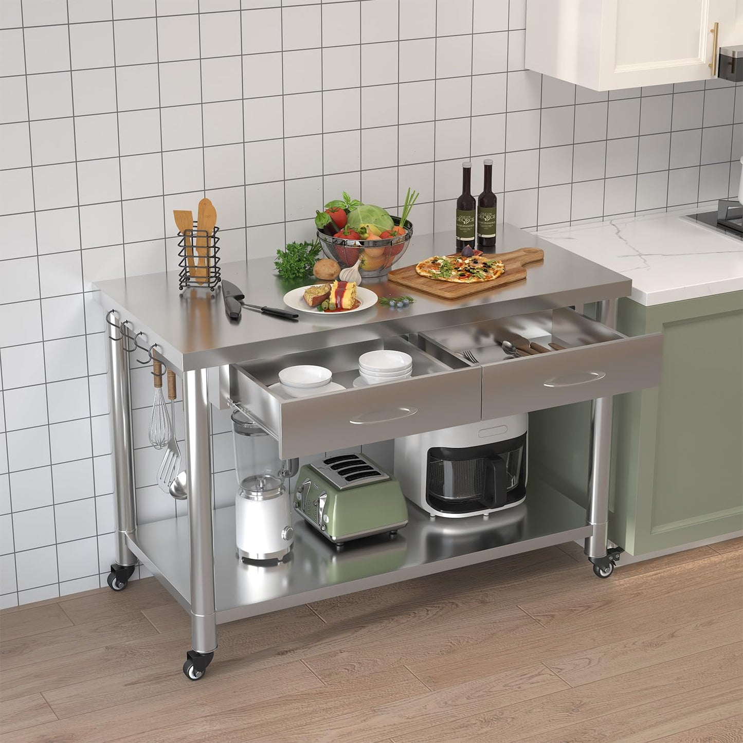 YODOLLA Stainless Steel Work Table with Drawers, 48"x24" Prep Table