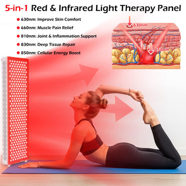 YODOLLA Red Light Therapy, 308 LEDs, 5 Wavelengths Red 660nm & Near Infrared 850nm Light Therapy Panel