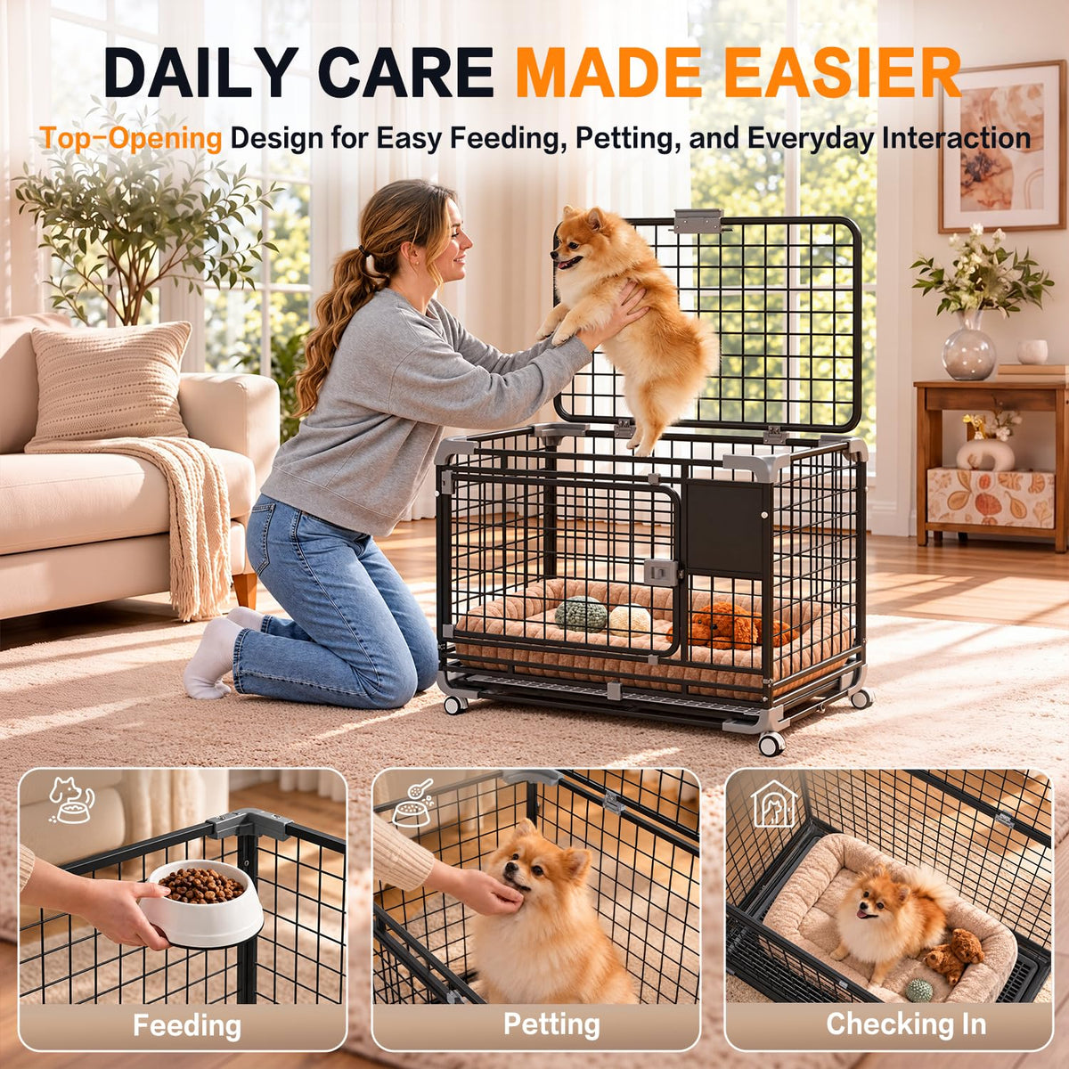 YODOLLA 30" Metal Wire Dog Crate for Small Dogs with Wheels, Black
