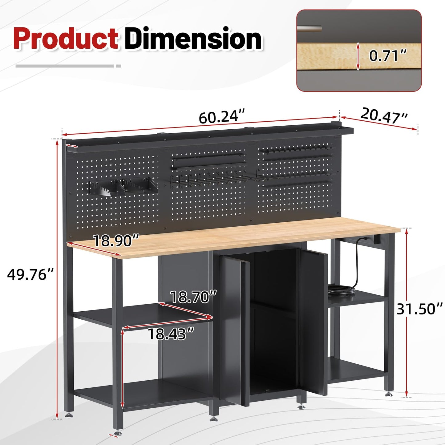 YODOLLA Garage Cabinet Storage System 2000LBS Heavy Duty Work Bench Table
