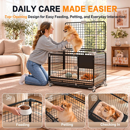 YODOLLA 36" Metal Wire Dog Crate for Medium Dogs with Wheels, Black