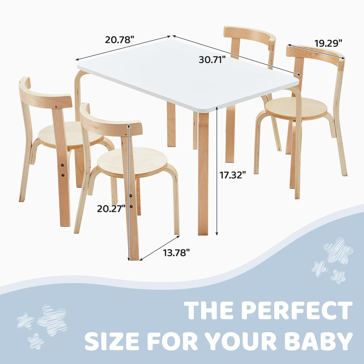 YODOLLA Kids Table and Chair Set, Wooden Toddler Table with 4 Chairs