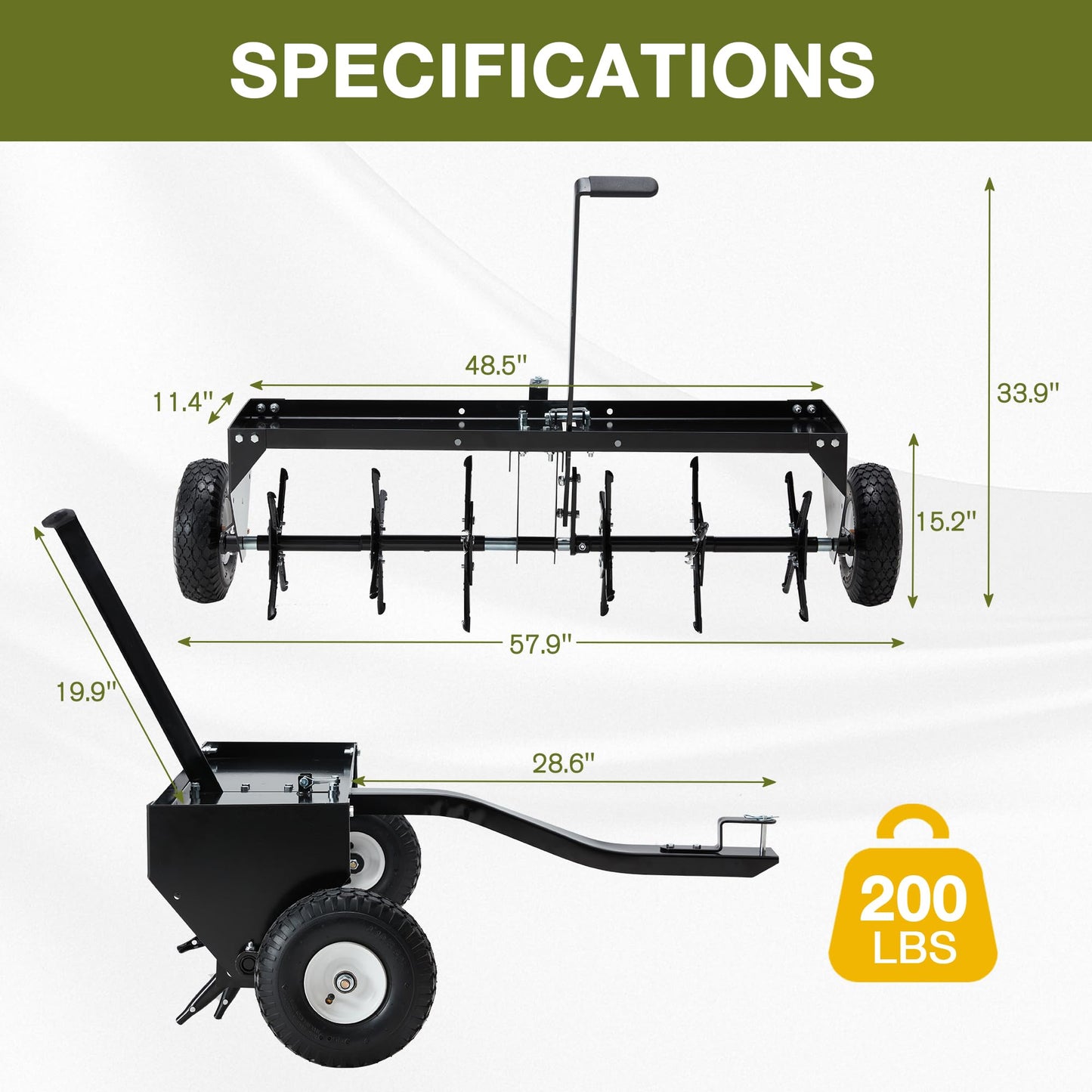 YODOLLA 48" Tow Behind Plug Aerator, Galvanized Steel Aerator Lawn Tool Tow Behind