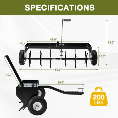 YODOLLA 48" Tow Behind Plug Aerator, Galvanized Steel Aerator Lawn Tool Tow Behind