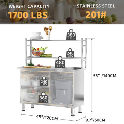YODOLLA Stainless Steel Work Table with Trash Bin Cabinet 48"x20" Prep Table