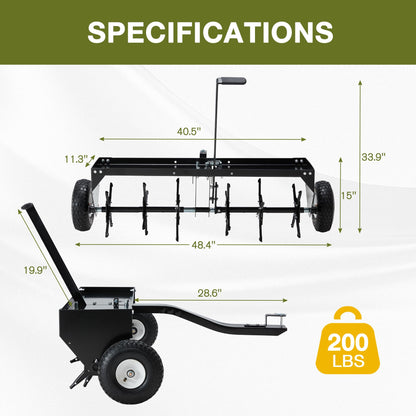 YODOLLA 40" Tow Behind Plug Aerator, Galvanized Steel Aerator Lawn Tool Tow Behind