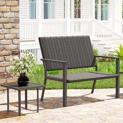 YODOLLA Outdoor Dining Set, Metal Frame Patio 2PCS (Rattan Back Bench+Side Table)