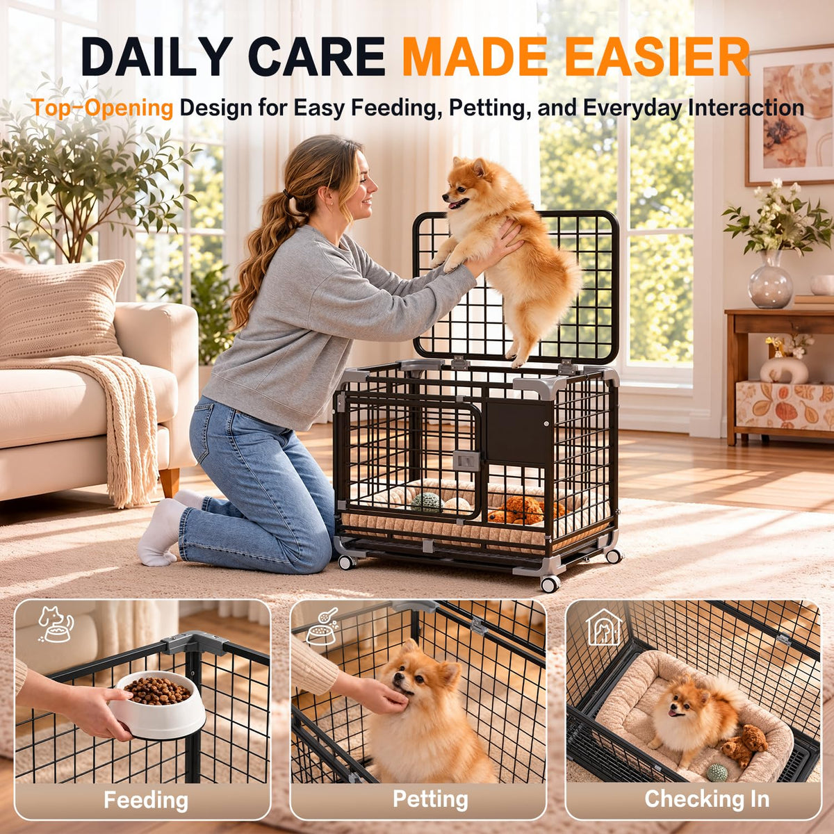 YODOLLA  24" Metal Wire Dog Crate for Small Dogs with Wheels, Black