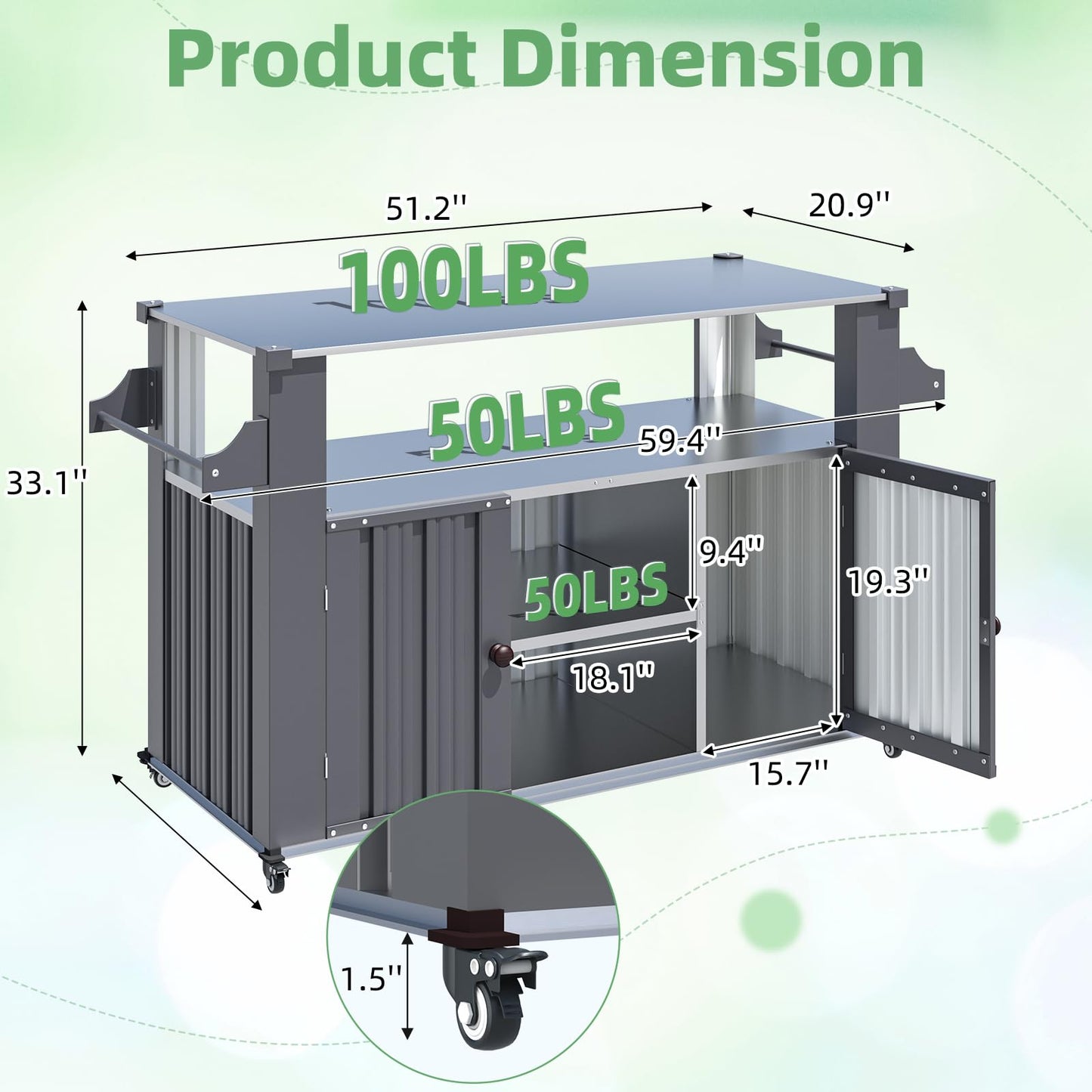 YODOLLA Outdoor Grill Table Cart Kitchen Island with Storage