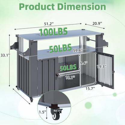 YODOLLA Outdoor Grill Table Cart Kitchen Island with Storage