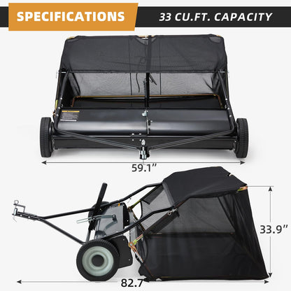 YODOLLA 52" Lawn Sweeper Tow Behind, Pull Behind Grass & Leaf Collector