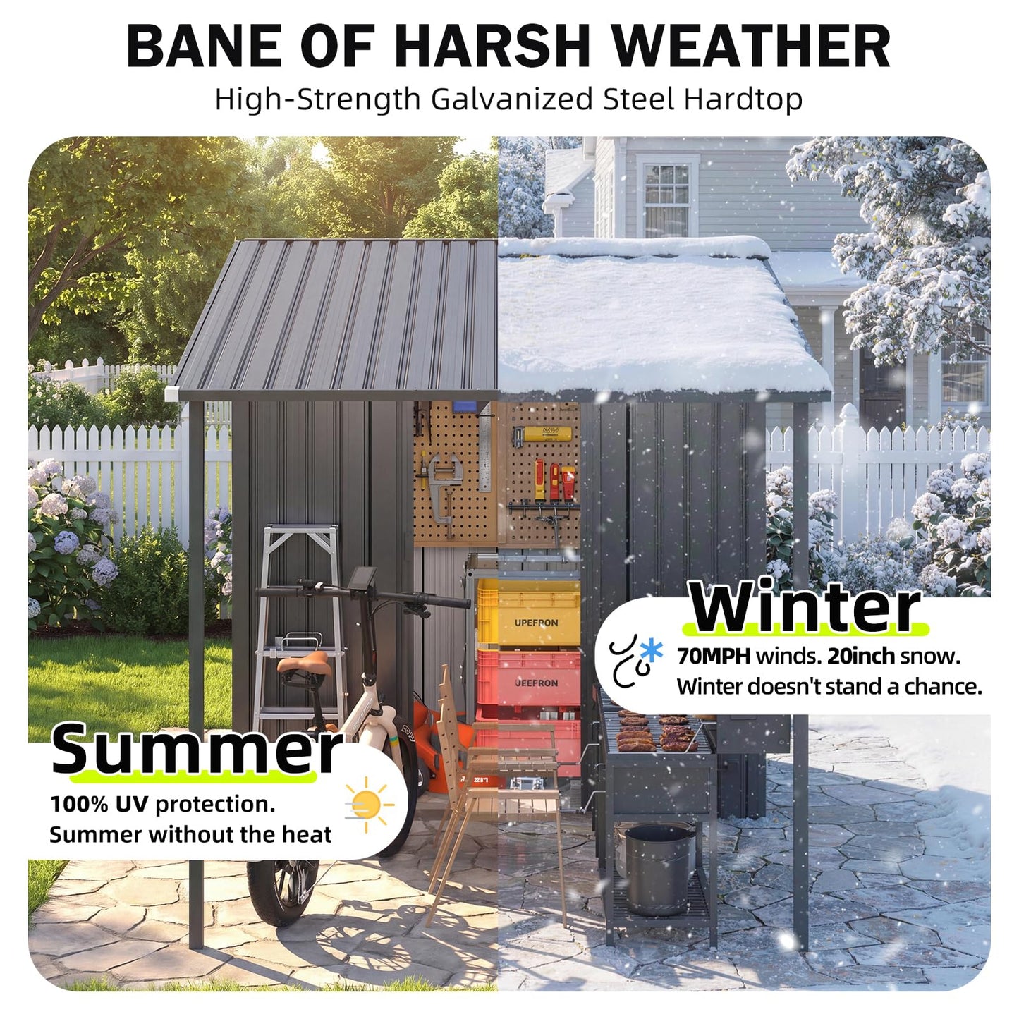 YODOLLA 5'x8' Metal Outdoor Grill Gazebo & 215 Cu.ft Lean to Storage Shed
