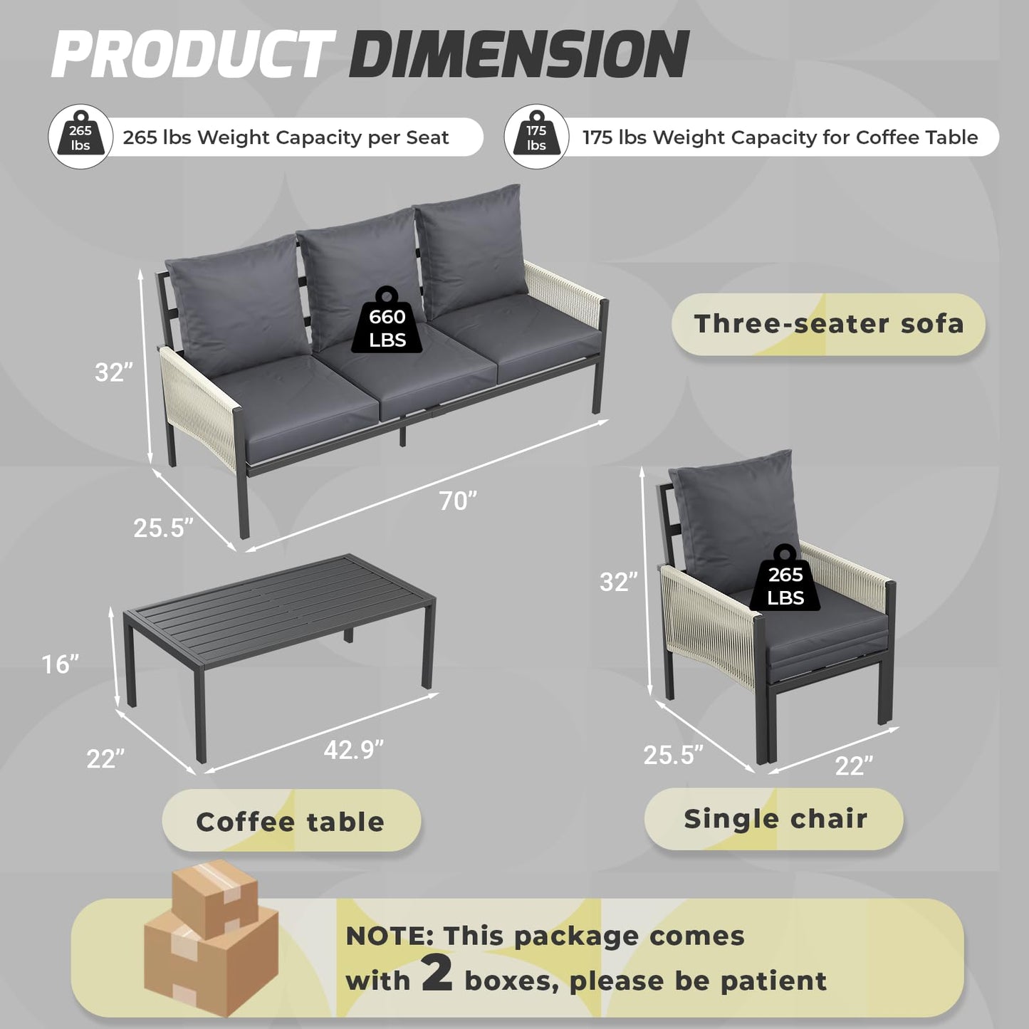 YODOLLA Aluminum Patio Furniture Set 5/4 Seats Outdoor Sectional Couch