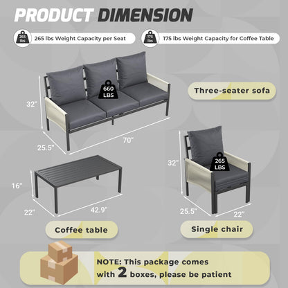 YODOLLA Aluminum Patio Furniture Set 5/4 Seats Outdoor Sectional Couch