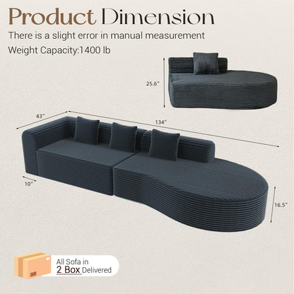 YODOLLA 134’’ Modern Sectional Couches 1400LBS Oversized L-Shaped Curved Sofa