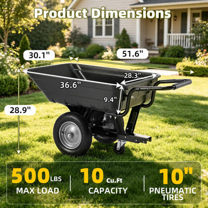 YODOLLA 2-in-1 Dump Cart 500Lbs Heavy Duty Tow Behind Poly Utility Trailer