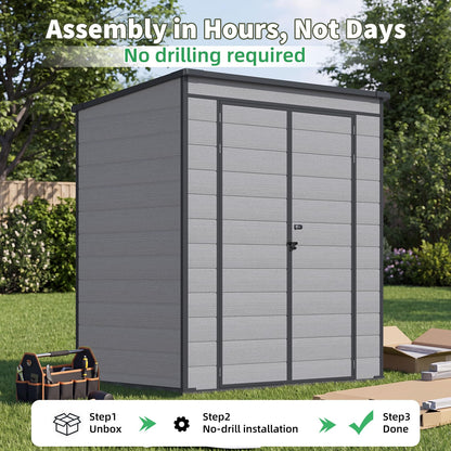 YODOLLA 4'x6' Resin Outdoor Storage Shed, Lean to Plastic Shed with Base
