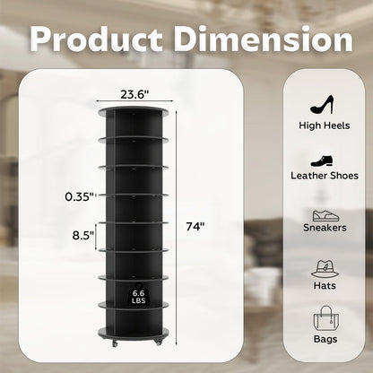 YODOLLA 8 Tier Rotating Shoe Rack Shoe Tower Organizer, Black