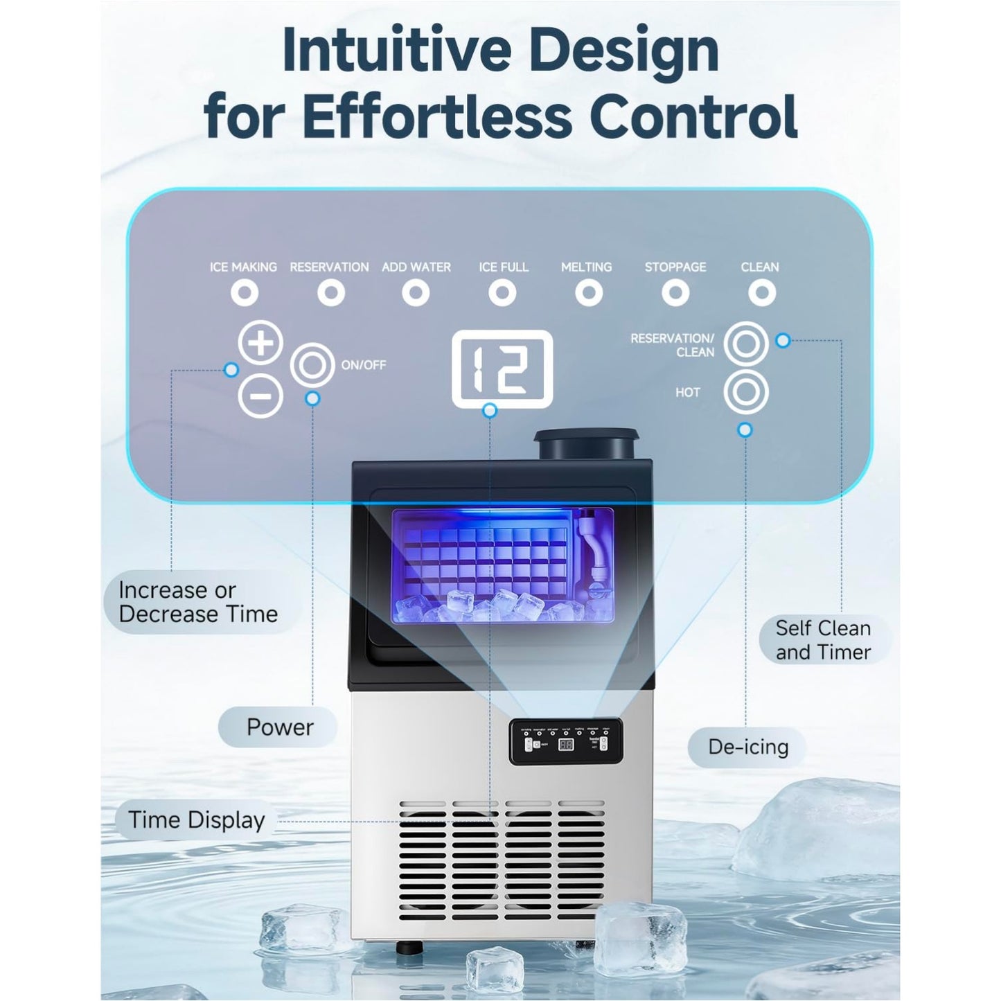 YODOLLA Commercial Ice Maker 90 lbs/24H, Stainless Steel Under Counter Ice Machine