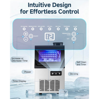YODOLLA Commercial Ice Maker 90 lbs/24H, Stainless Steel Under Counter Ice Machine