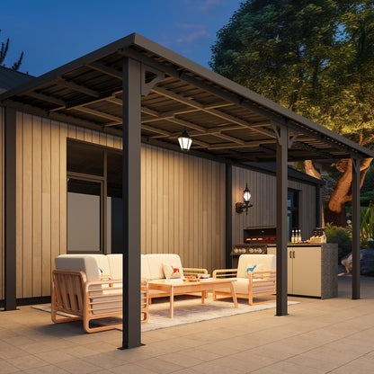 YODOLLA 16' x 8' Outdoor Hardtop Metal Gazebo Lean to Galvanized Steel Wall Mounted Pergolas