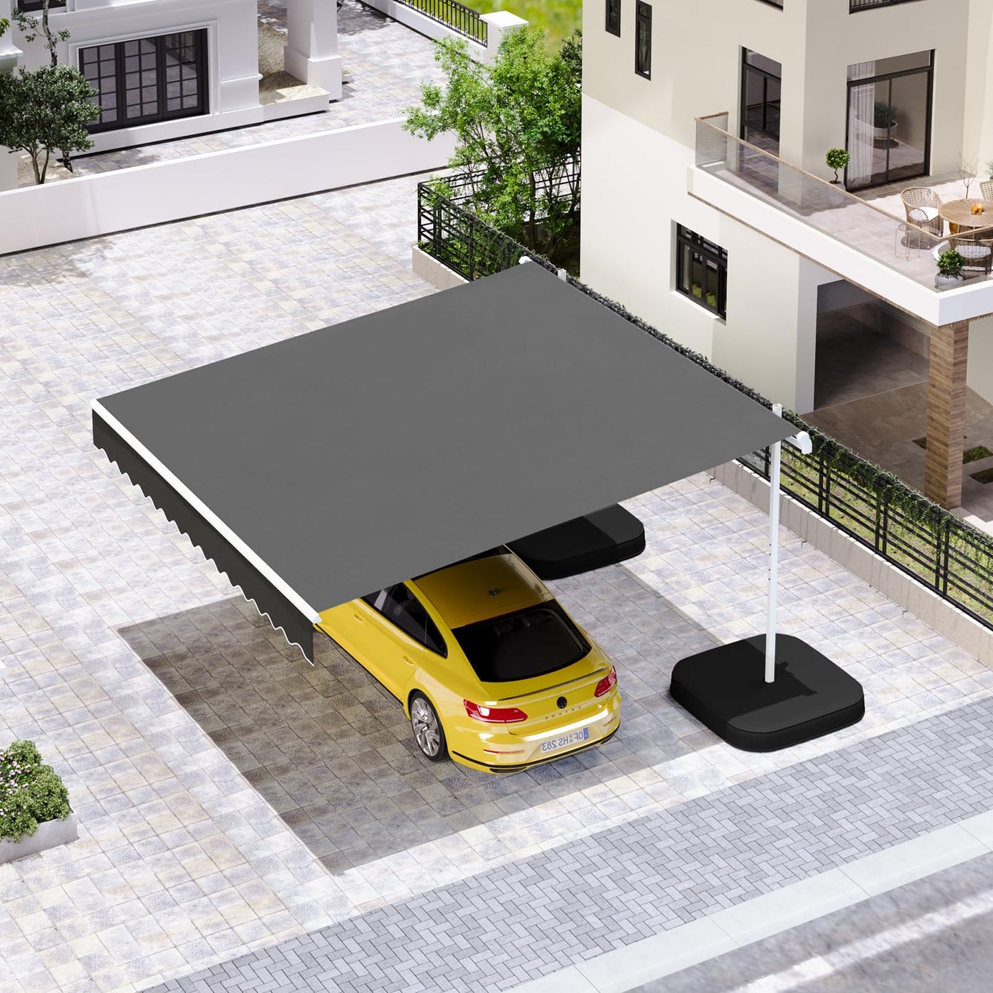 YODOLLA 10'x8' Awning Free Standing Retractable Awning with Weighted Base