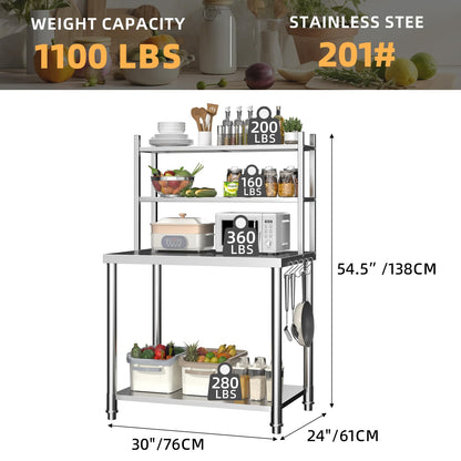 YODOLLA Stainless Steel Table with Shelves 30"x24" Prep Table Steel Countertop Workbench