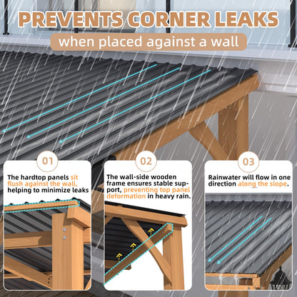 YODOLLA 16' x 10' Outdoor Wood Ceder Gazebo Lean to Hardtop Pergolas