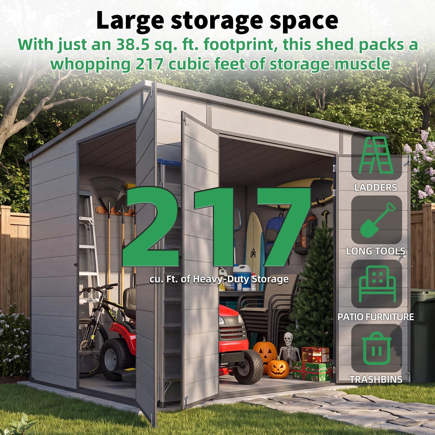 YODOLLA 6'x8' Outdoor Resin Storage Shed, Lean to Plastic Shed with Base