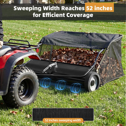 YODOLLA 52" Lawn Sweeper Tow Behind, Pull Behind Grass & Leaf Collector