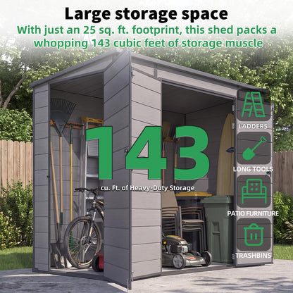 YODOLLA 4'x8' Resin Outdoor Storage Shed, Lean to Plastic Shed with Base