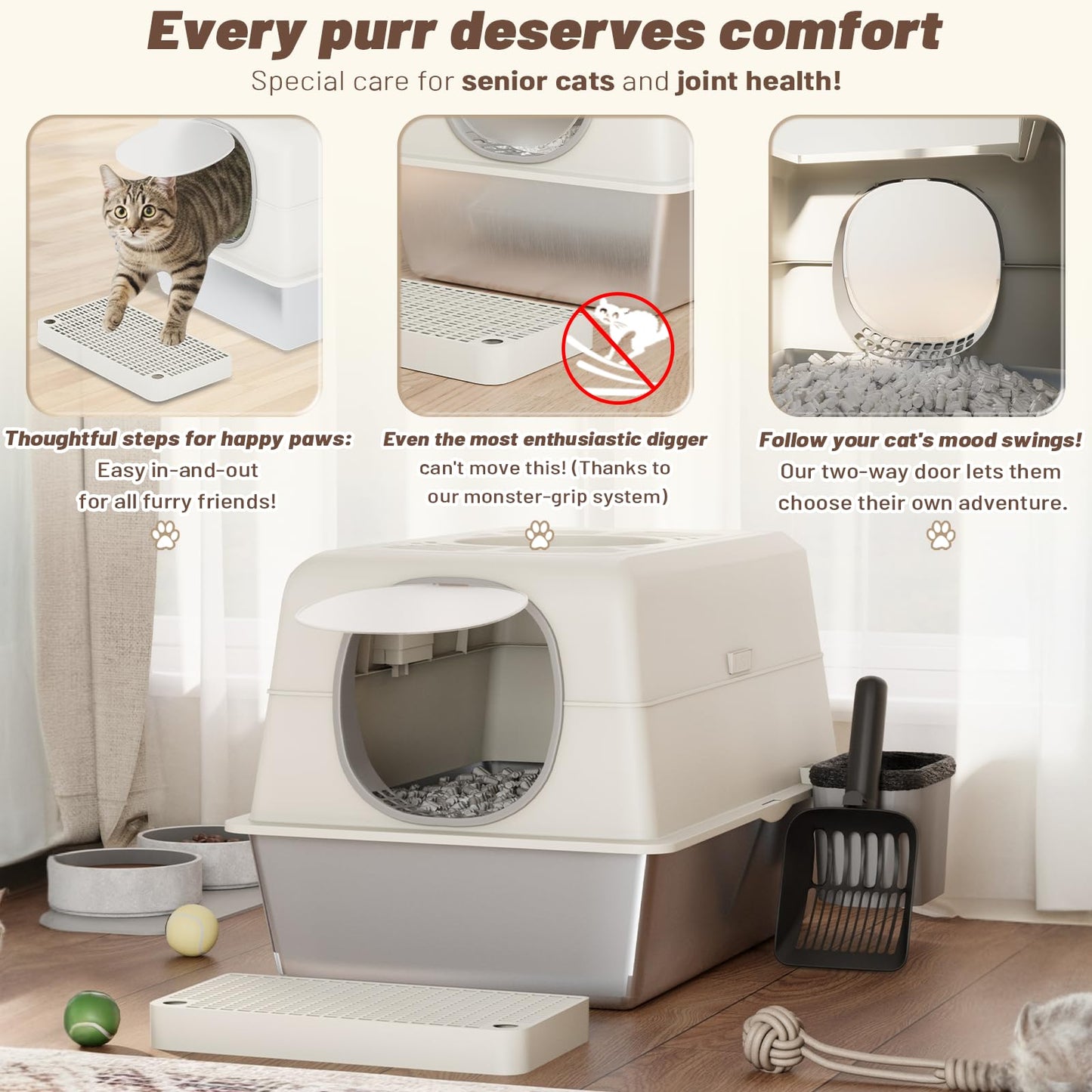 YODOLLA Extra Large Enclosed Stainless Steel Cat Litter Box Enclosure with Lid