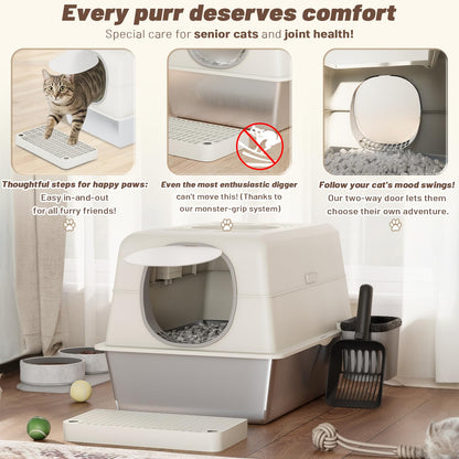 YODOLLA Extra Large Enclosed Stainless Steel Cat Litter Box Enclosure with Lid