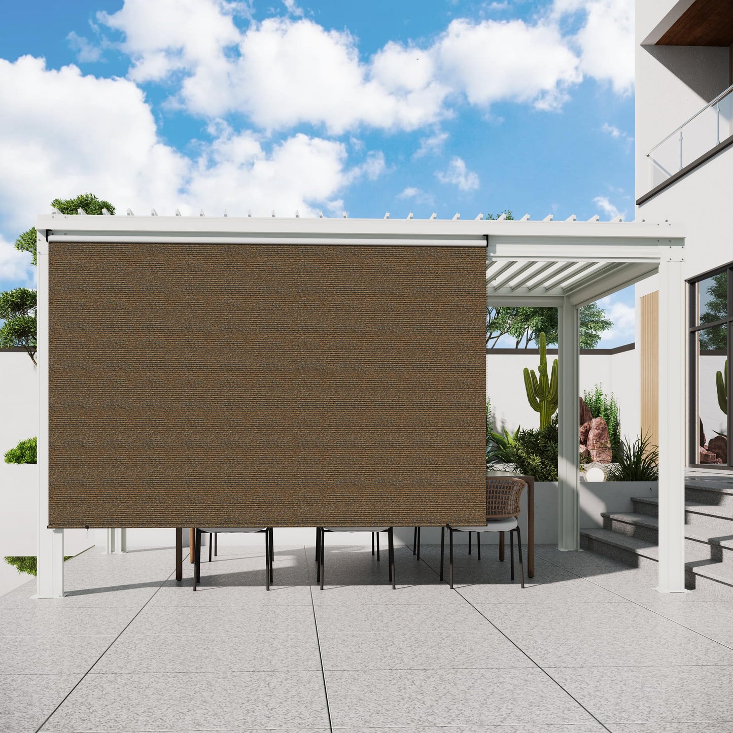 YODOLLA Mocha Outdoor Roller Shade, 220GSM HDPE Cordless Blinds, 99% UV Protection