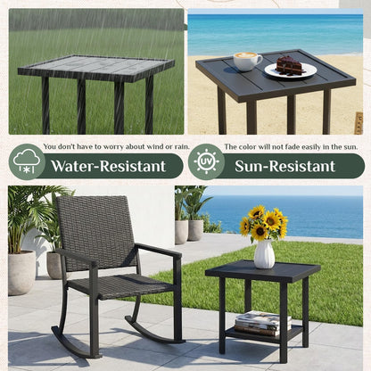 YODOLLA Outdoor Dining Set, Metal Frame Patio 2PCS (Rattan Back Bench+Side Table)