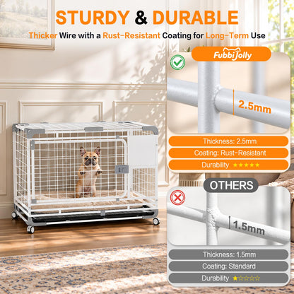 YODOLLA 24" Metal Wire Dog Crate for Small Dogs with Wheels, White