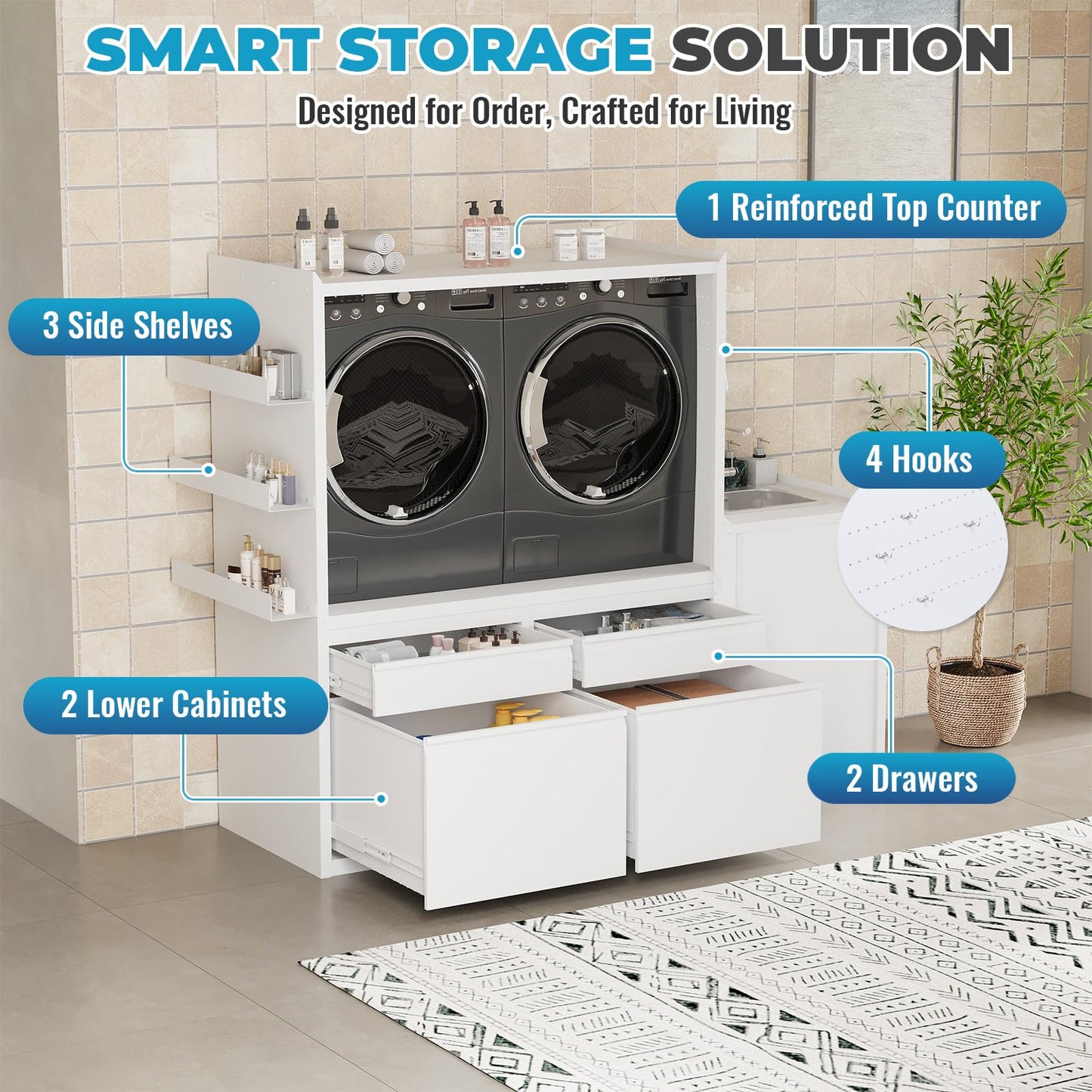 YODOLLA Laundry Pedestal with Sink Cabinet for 2 Washer and Dryer