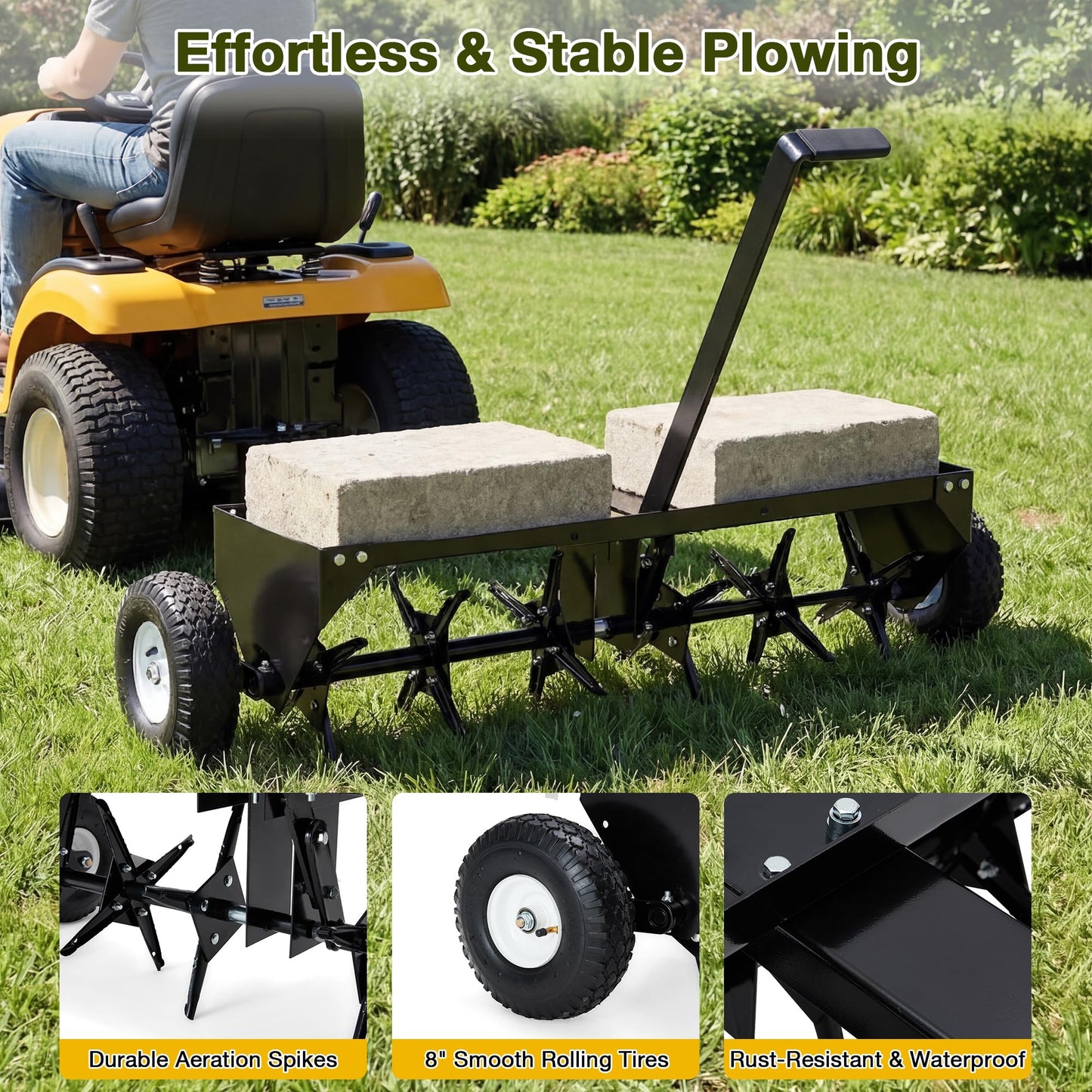 YODOLLA 40" Tow Behind Plug Aerator, Galvanized Steel Aerator Lawn Tool Tow Behind