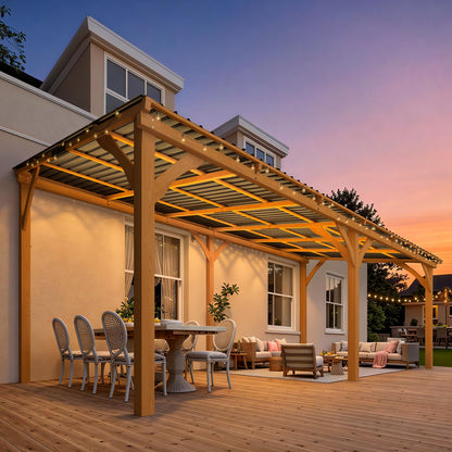 YODOLLA 20' x 10' Outdoor Wood Ceder Gazebo Lean to Hardtop Pergolas