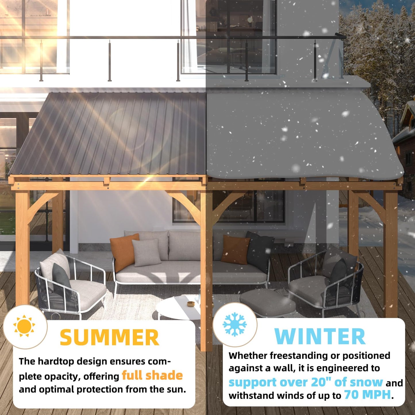 YODOLLA 12' x 10' Outdoor Wood Ceder Gazebo Lean to Hardtop Pergolas