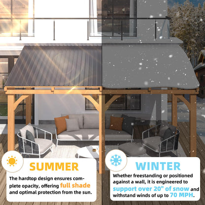 YODOLLA 12' x 10' Outdoor Wood Ceder Gazebo Lean to Hardtop Pergolas