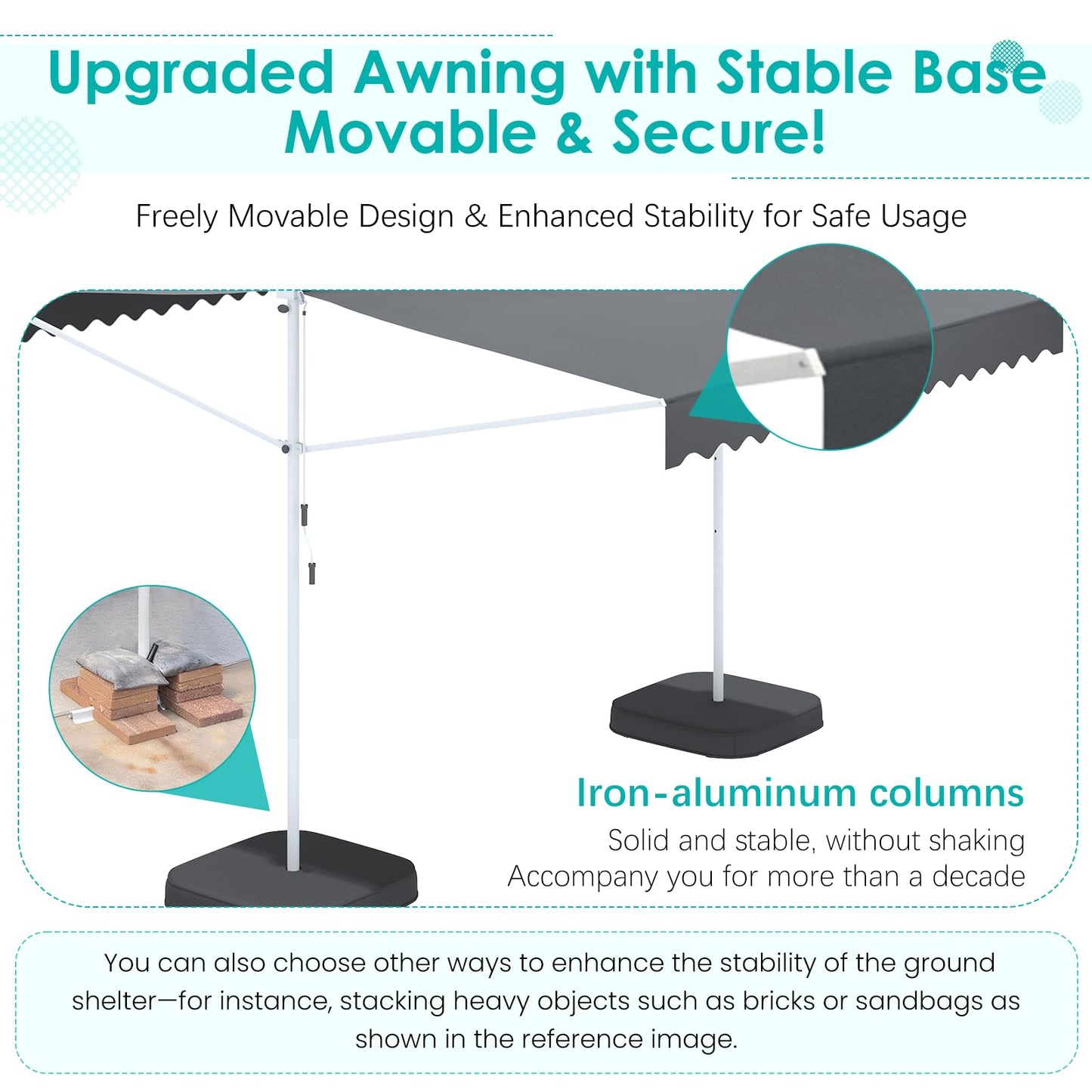 YODOLLA 13'x10' Dual Side Awnings Free Standing Retractable Awning with Weighted Base