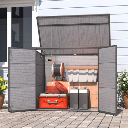 YODOLLA Outdoor Resin Trash Can Storage Shed with Reinforced Floor