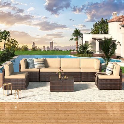 YODOLLA 7 PCS Patio Funriture Set with Coffee Table (7 pcs/with Cover)