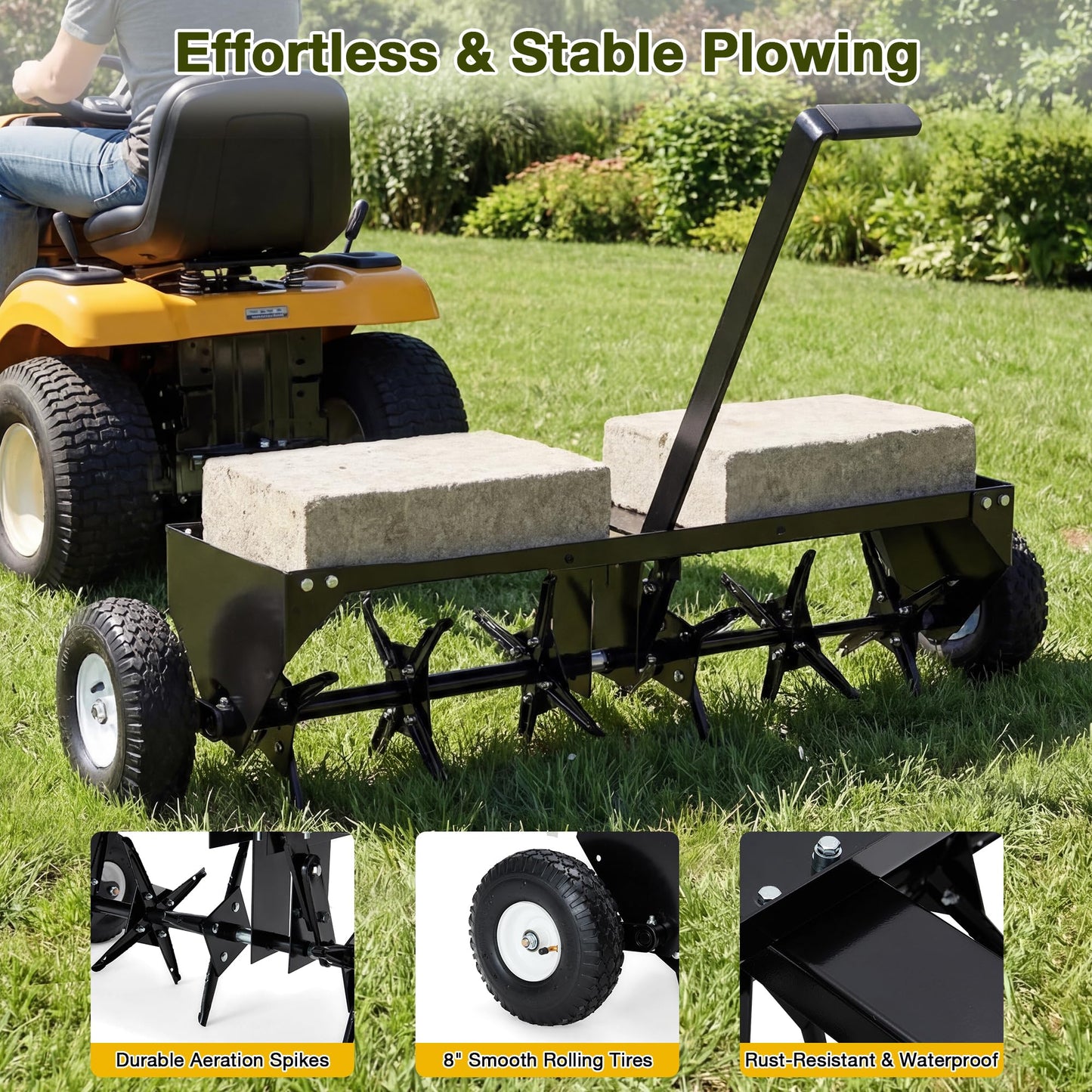 YODOLLA 48" Tow Behind Plug Aerator, Galvanized Steel Aerator Lawn Tool Tow Behind